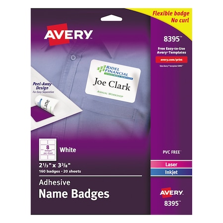 Avery Dennison Self-Adhesive, Name Label, White, PK160 8395